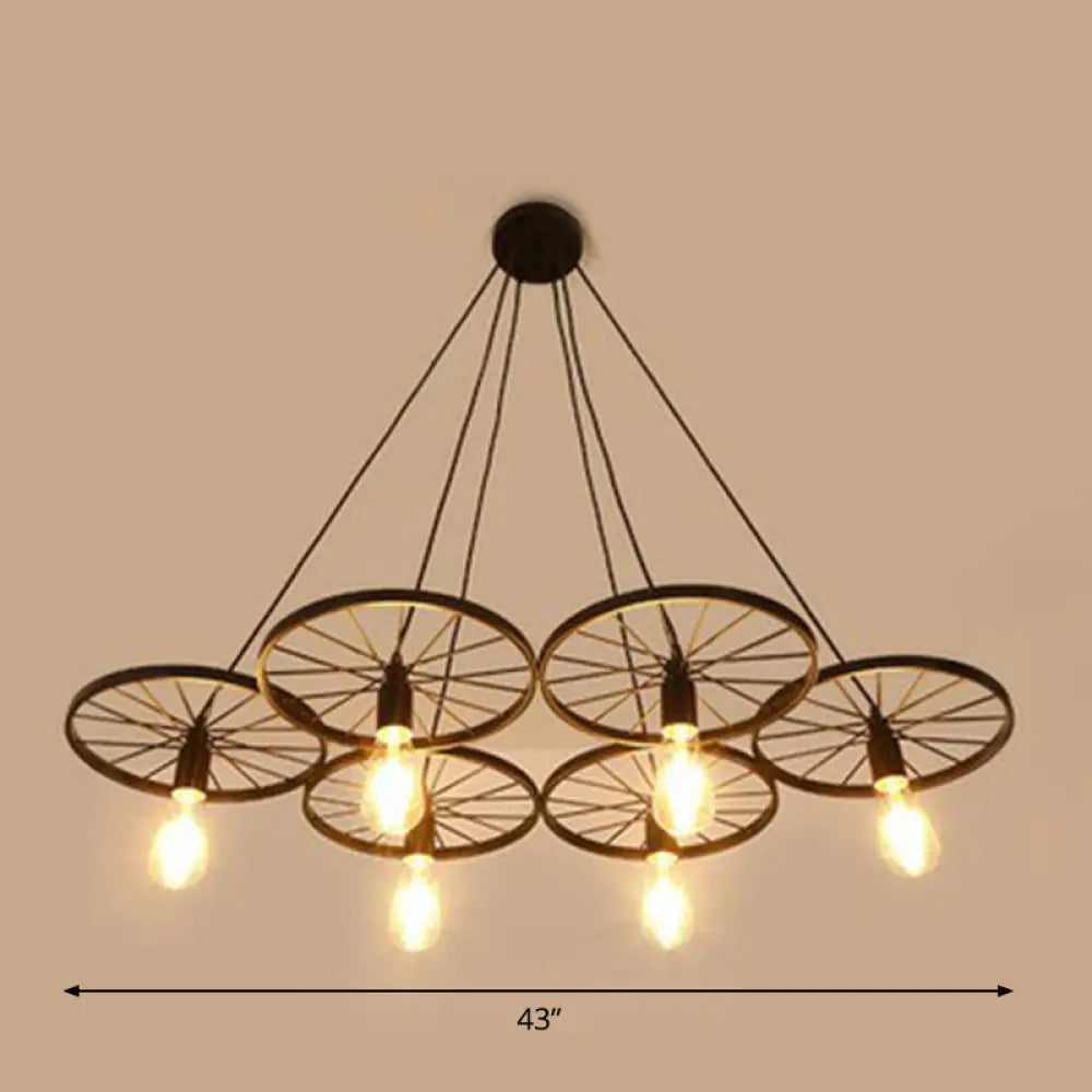 Industrial Metal Wheel Shaped Pendulum Pendant Light For Restaurants 6 / Black