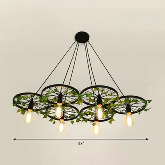 Industrial Metal Wheel Shaped Pendulum Pendant Light For Restaurants 6 / Green