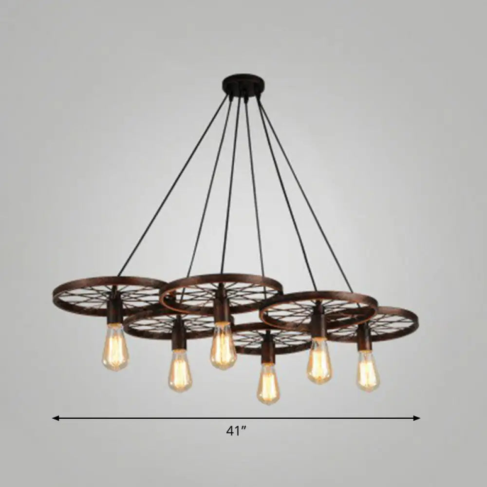 Industrial Metal Wheel Shaped Pendulum Pendant Light For Restaurants 6 / Rust