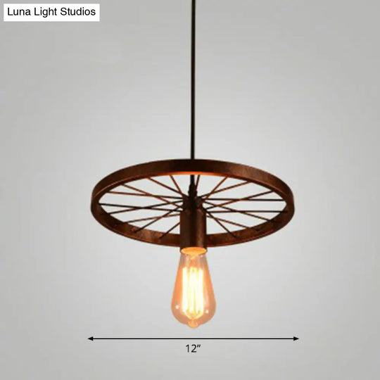 Industrial Metal Wheel Shaped Pendulum Pendant Light For Restaurants