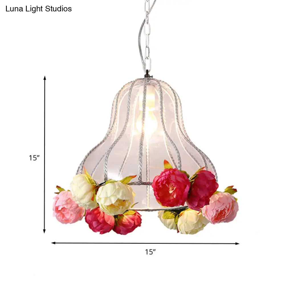 Industrial Metal Gourd Hanging Light With Led Bulb And Flower Decoration For Restaurants