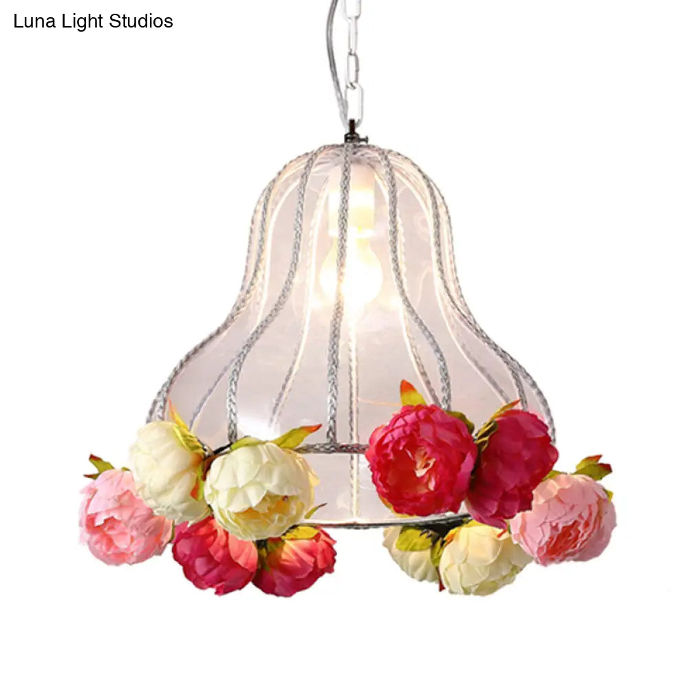 Industrial Metal Gourd Hanging Light With Led Bulb And Flower Decoration For Restaurants