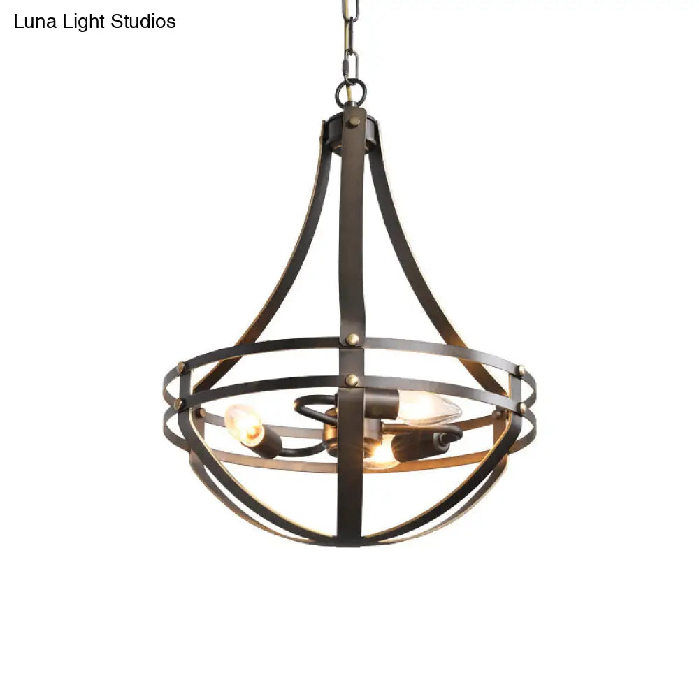 Industrial Wire Cage Chandelier Pendant Light Fixture With 3 Bulbs - Bronze Finish