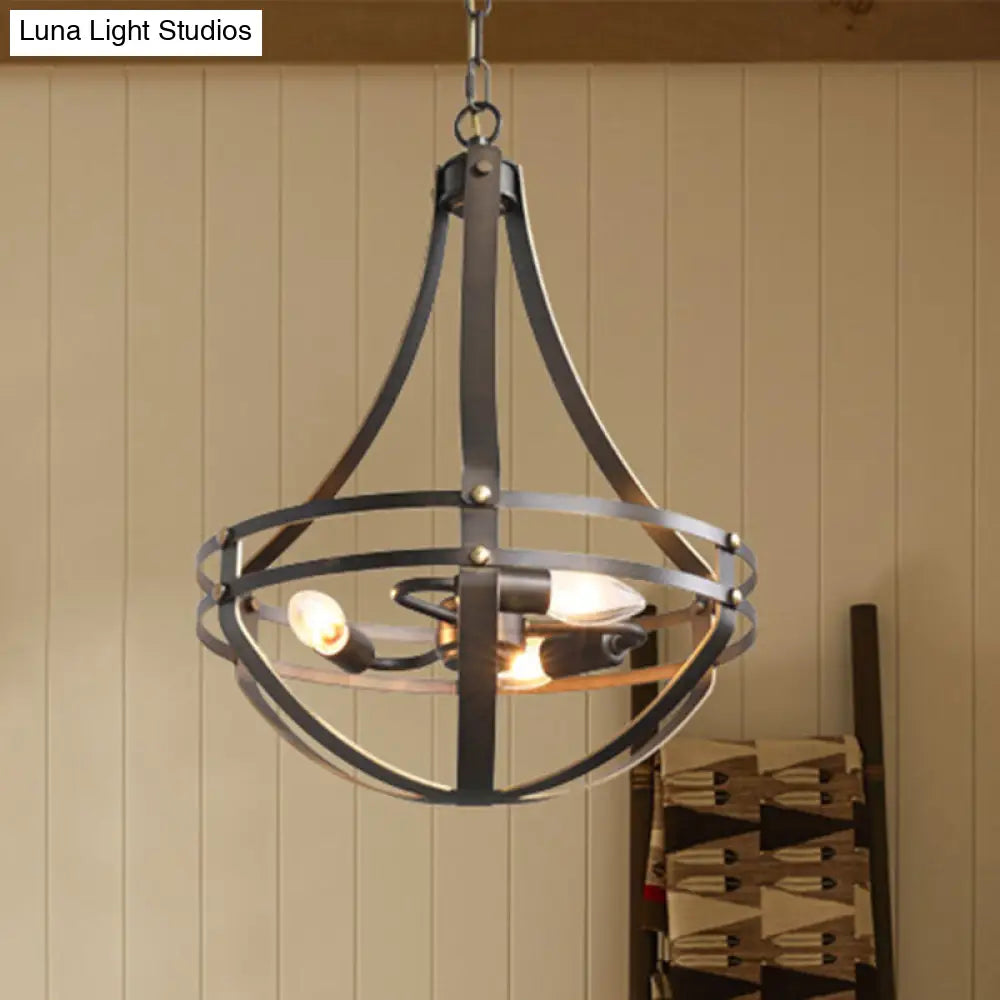 Industrial Wire Cage Chandelier Pendant Light Fixture With 3 Bulbs - Bronze Finish