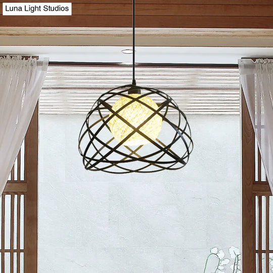 Industrial Dome-Shaded Black Pendant Light For Dining Rooms