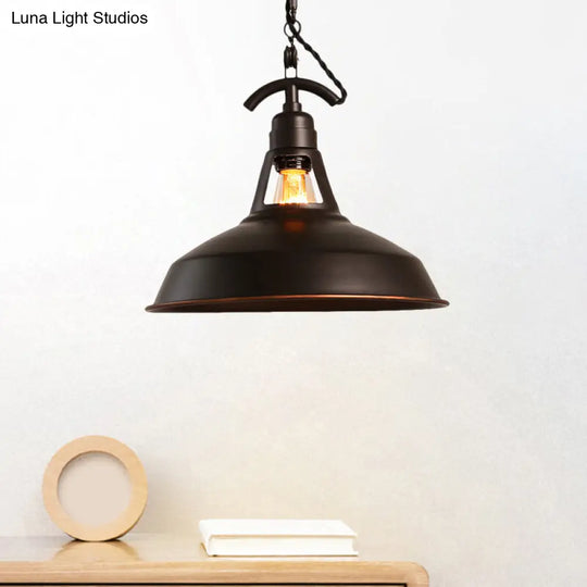Industrial Oiled Bronze Pendant Light With Barn Shade For Balcony