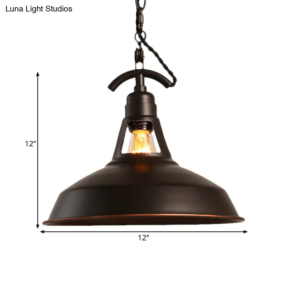 Industrial Metallic Barn Shade Pendant Light - Oiled Bronze 1-Light Ceiling For Balcony