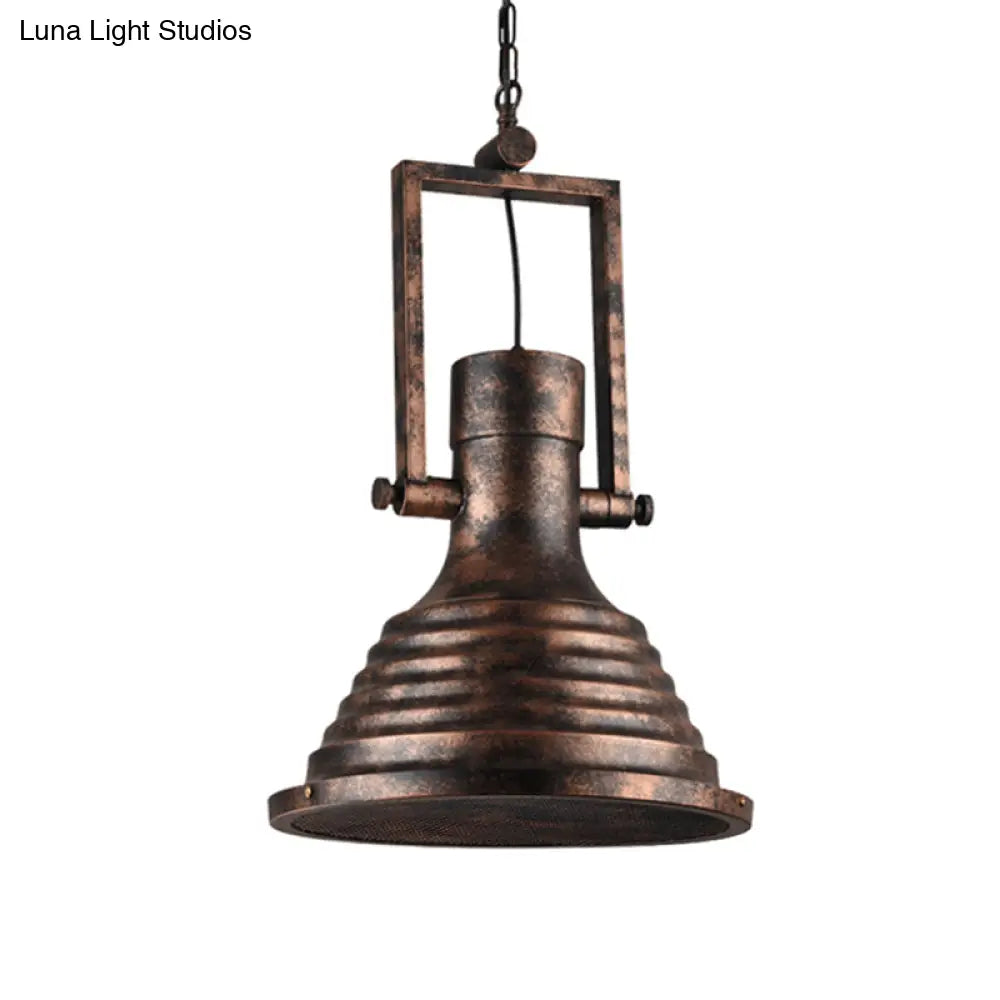 Industrial Metallic Cone Pendant Lamp - Bronze/Rust/Chrome Finish 14’/16’ Width Hanging Ceiling