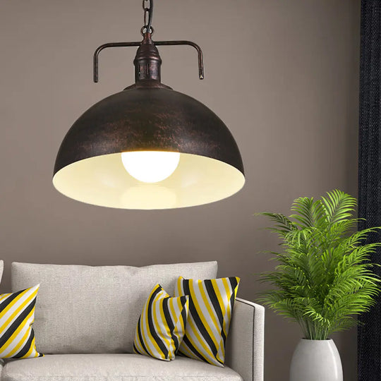 Industrial Metallic Living Room Pendant Light - 1 Red/Yellow/Rust Finish 12’/16’ Bowl Rust / 12’