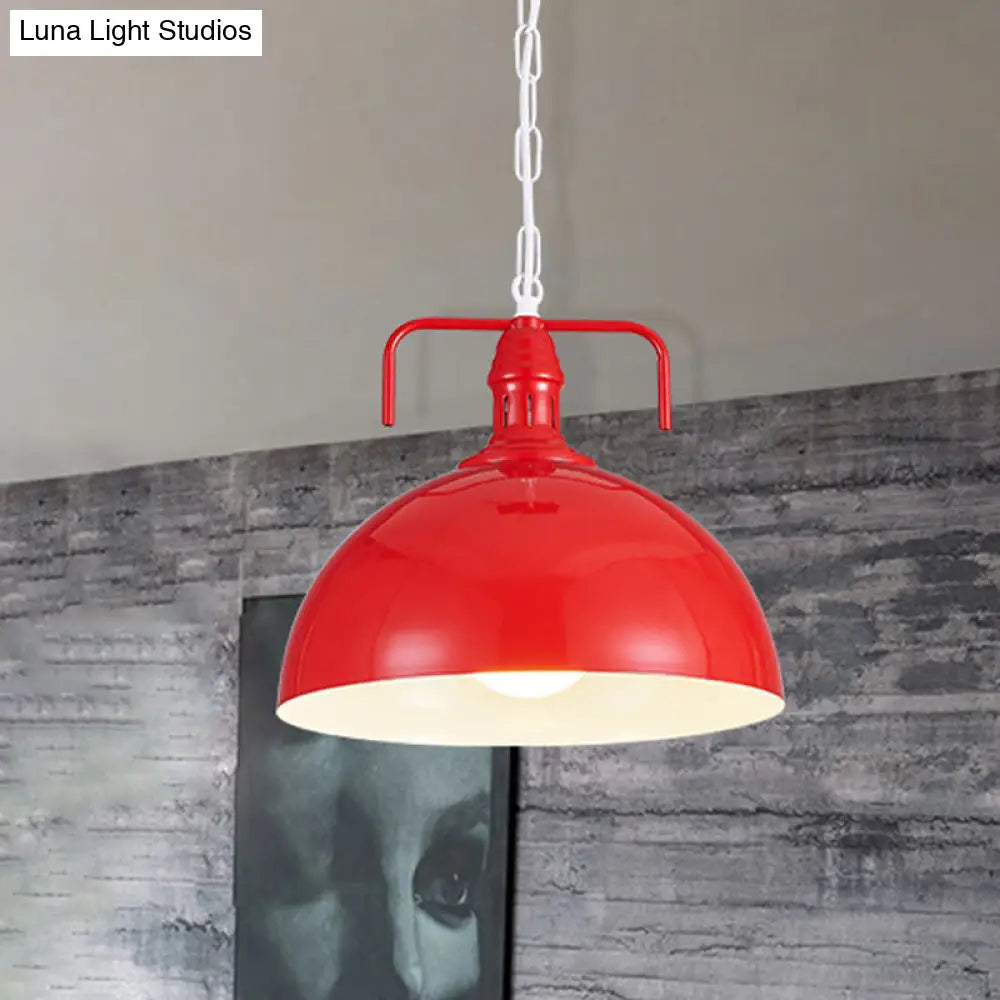 Industrial Metallic Living Room Pendant Light - 1 Red/Yellow/Rust Finish 12’/16’ Bowl