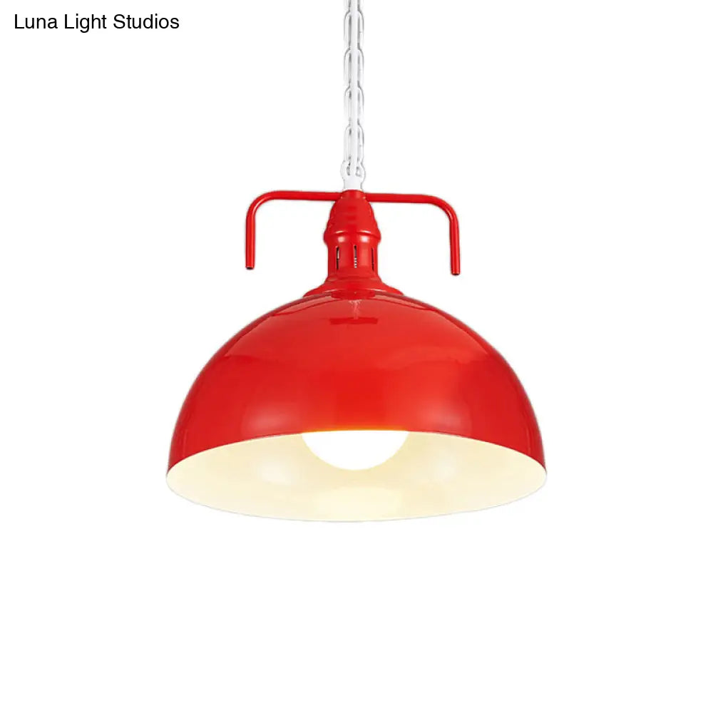 Industrial Metallic Living Room Pendant Light - 1 Red/Yellow/Rust Finish 12’/16’ Bowl