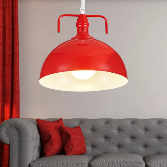 Industrial Metallic Living Room Pendant Light - 1 Red/Yellow/Rust Finish 12’/16’ Bowl Red / 12’