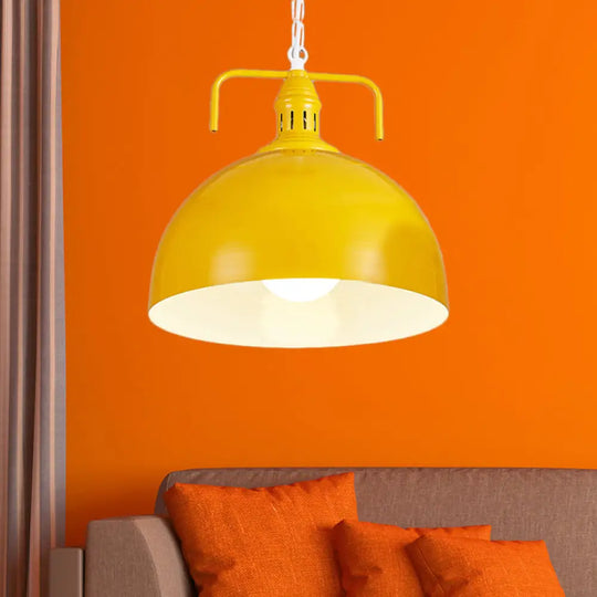 Industrial Metallic Living Room Pendant Light - 1 Red/Yellow/Rust Finish 12’/16’ Bowl Yellow / 12’