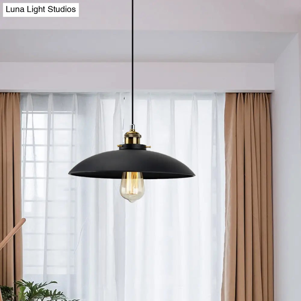 Industrial Black Saucer Shade Pendant Light For Dining Table - 1 12.5/16 Width