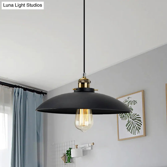Industrial Black Saucer Shade Pendant Light For Dining Table - 1 12.5/16 Width / 12.5