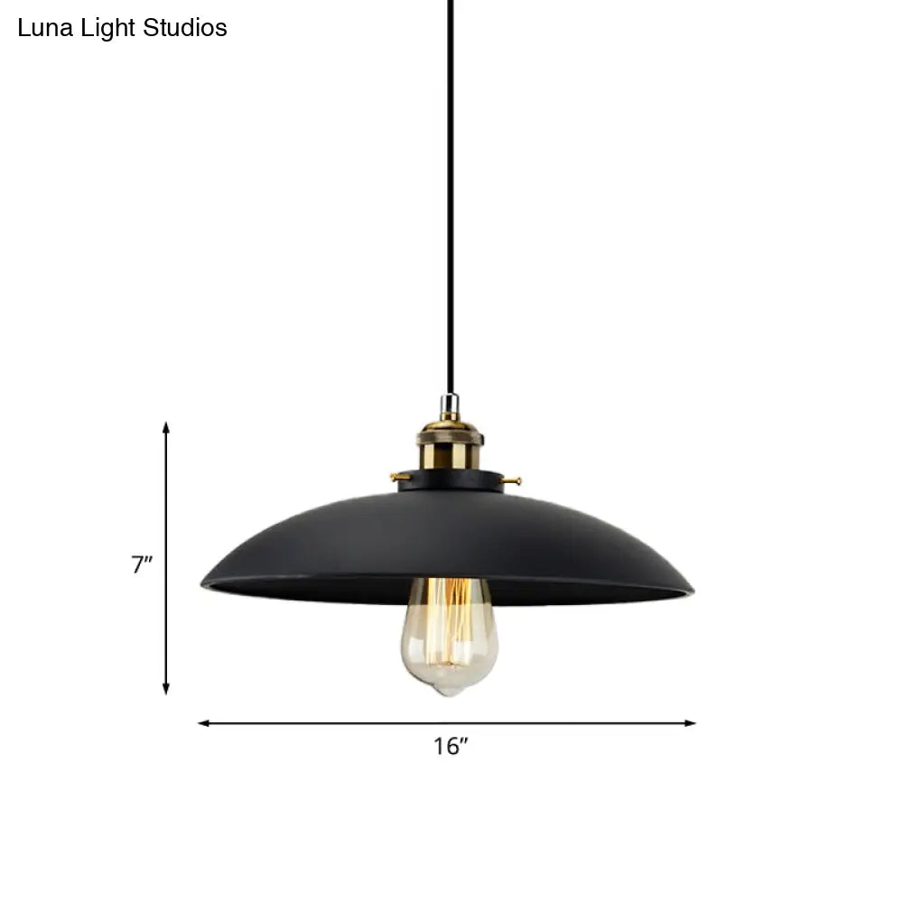 Industrial Metallic Pendant Light Black Saucer Shade 1-Light Dining Table Hanging Lamp