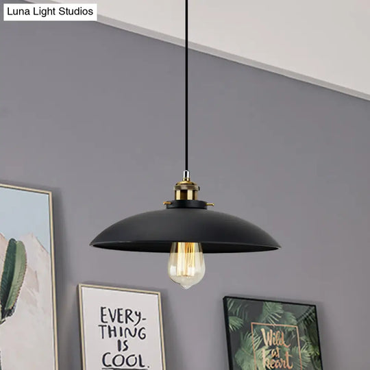 Industrial Black Saucer Shade Pendant Light For Dining Table - 1 12.5/16 Width