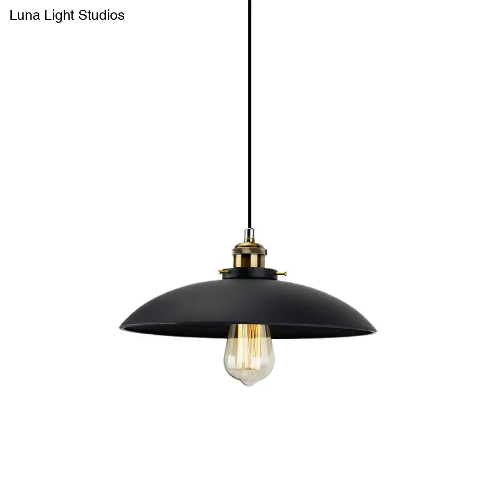 Industrial Black Saucer Shade Pendant Light For Dining Table - 1 12.5/16 Width