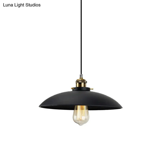 Industrial Black Saucer Shade Pendant Light For Dining Table - 1 12.5/16 Width