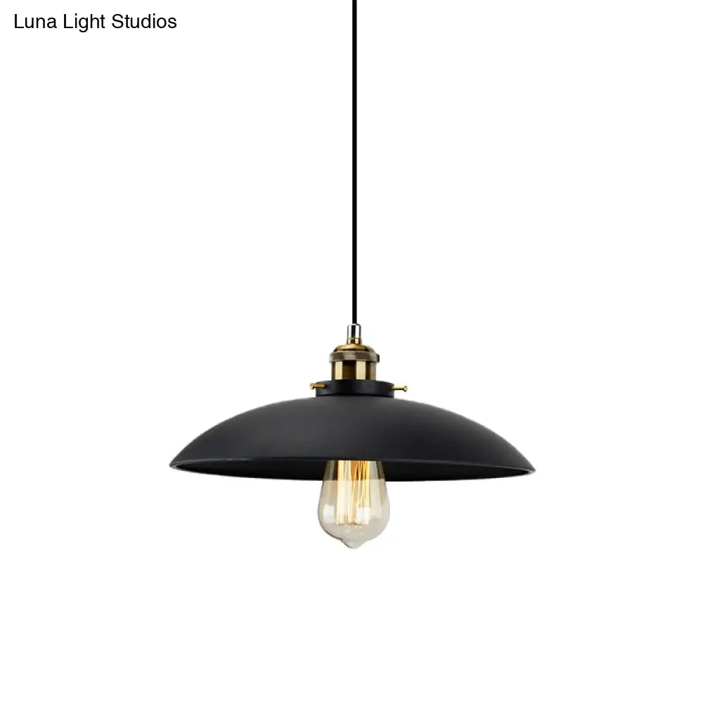Industrial Metallic Pendant Light Black Saucer Shade 1-Light Dining Table Hanging Lamp