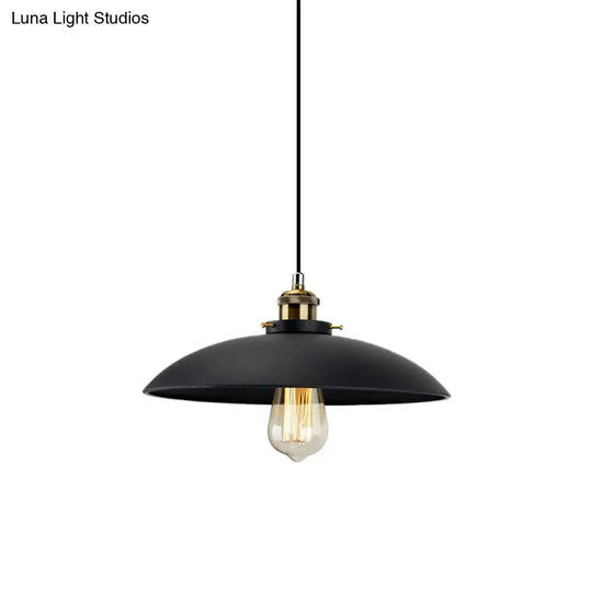 Industrial Metallic Pendant Light Black Saucer Shade 1-Light Dining Table Hanging Lamp