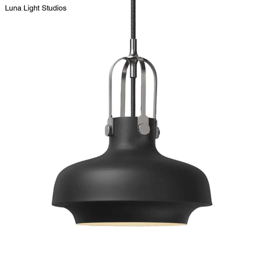 Industrial Metallic Pendant Light With Adjustable Cord - Black/White Bowl Shade 1-Light For Living