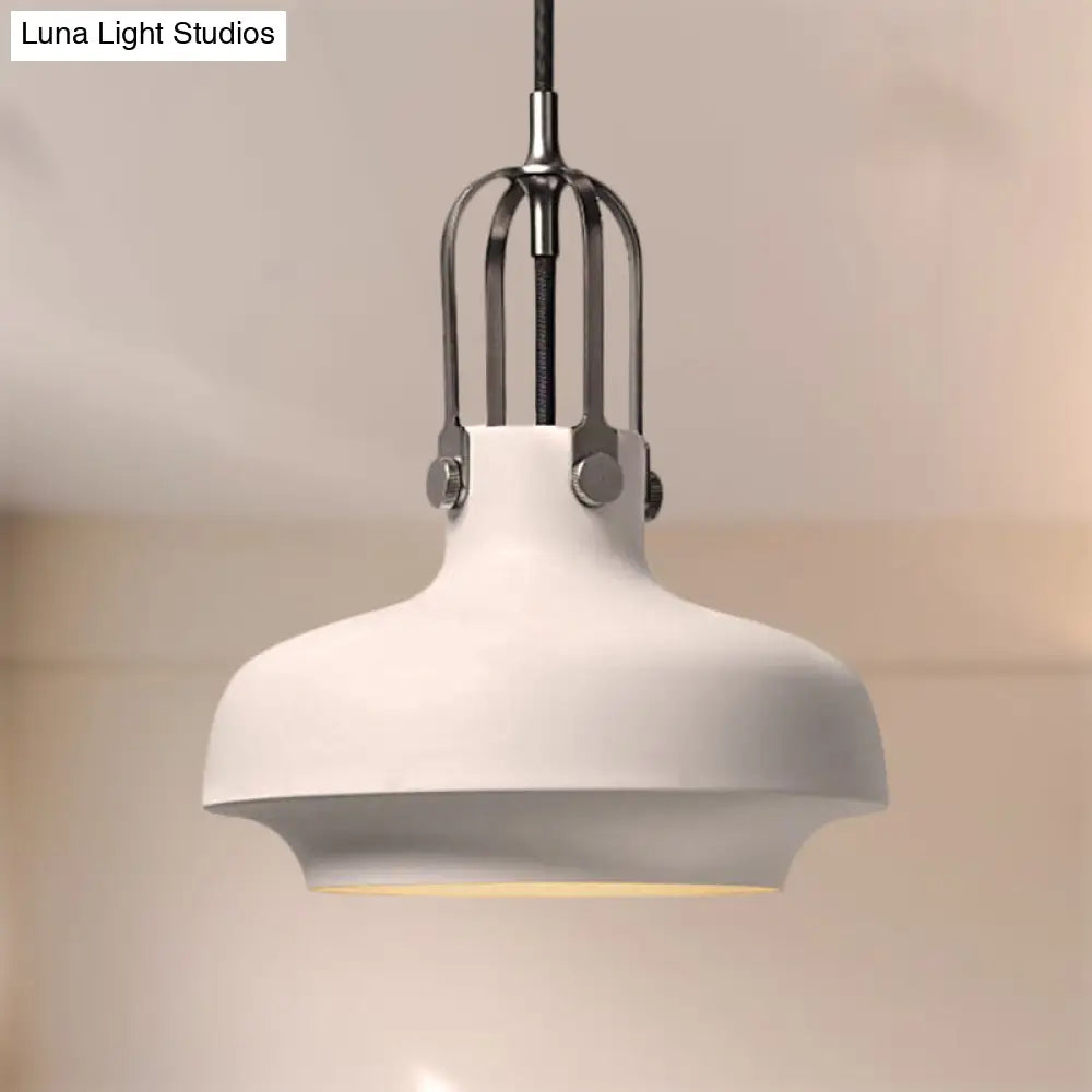 Industrial Metallic Pendant Light With Adjustable Cord - Black/White Bowl Shade 1-Light For Living