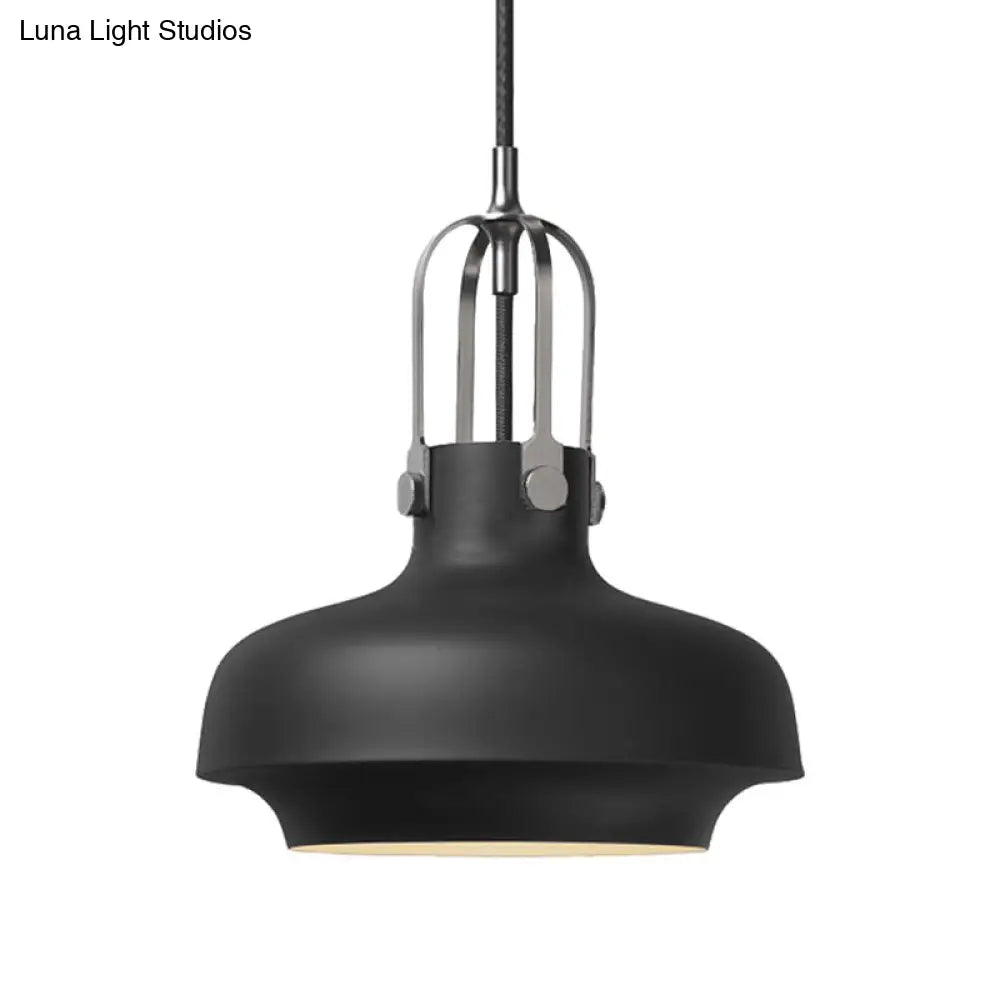 Industrial 1-Light Pendant Lamp With Adjustable Cord - Black/White Bowl Shade For Living Room