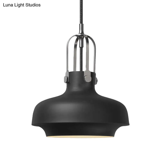 Industrial 1-Light Pendant Lamp With Adjustable Cord - Black/White Bowl Shade For Living Room