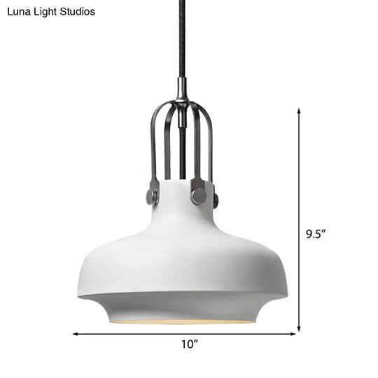 Industrial 1-Light Pendant Lamp With Adjustable Cord - Black/White Bowl Shade For Living Room