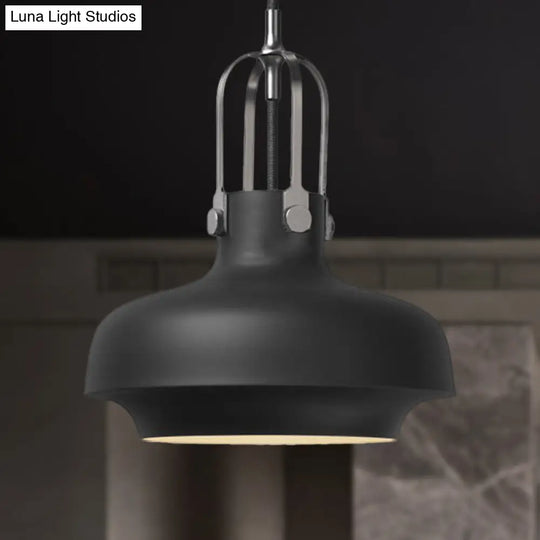 Industrial 1-Light Pendant Lamp With Adjustable Cord - Black/White Bowl Shade For Living Room Black