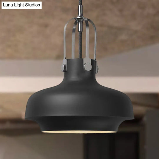 Industrial Metallic Pendant Light With Adjustable Cord - Black/White Bowl Shade 1-Light For Living