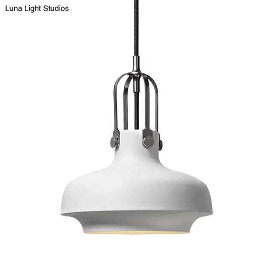 Industrial 1-Light Pendant Lamp With Adjustable Cord - Black/White Bowl Shade For Living Room