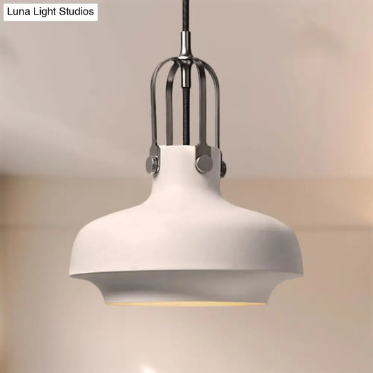 Industrial 1-Light Pendant Lamp With Adjustable Cord - Black/White Bowl Shade For Living Room