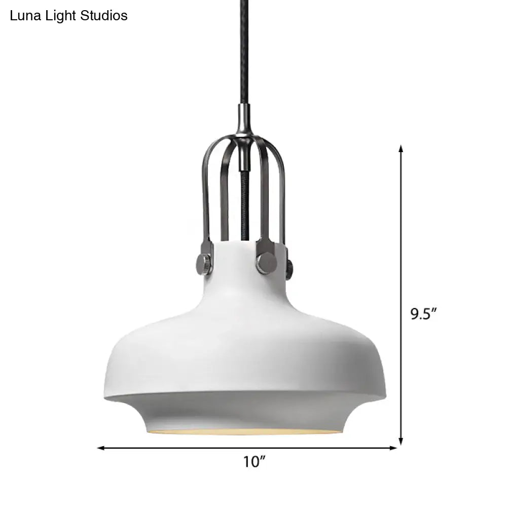 Industrial Metallic Pendant Light With Adjustable Cord - Black/White Bowl Shade 1-Light For Living