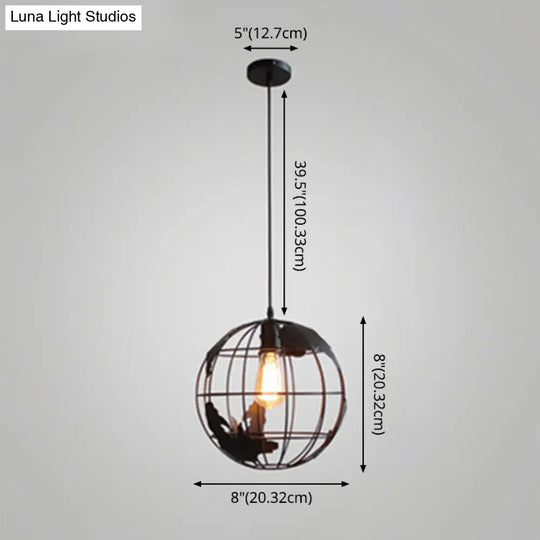 Industrial Metallic Pendant Light With Cage Globe Design For Coffee Shop - 1 Ceiling Fixture