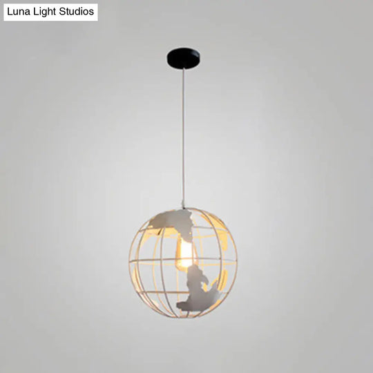 Industrial Metallic Pendant Light - Cage Globe Ceiling For Coffee Shop White / 8