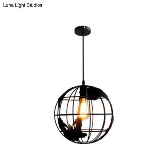 Industrial Metallic Pendant Light - Cage Globe Ceiling For Coffee Shop Black / 12