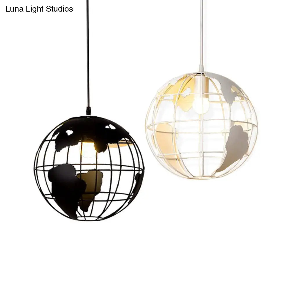 Industrial Metallic Pendant Light - Cage Globe Ceiling For Coffee Shop