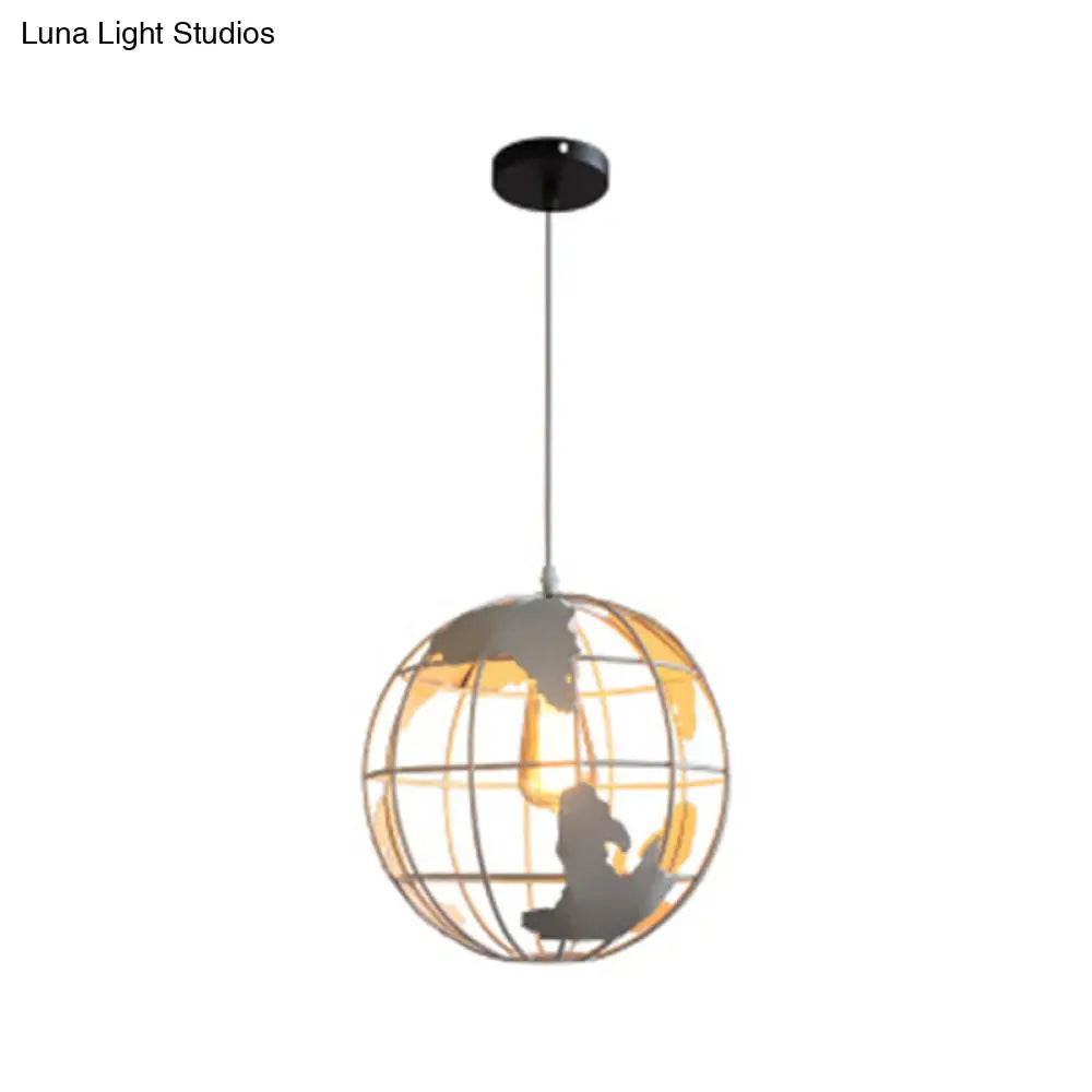Industrial Metallic Pendant Light - Cage Globe Ceiling For Coffee Shop White / 12