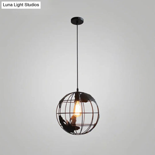 Industrial Metallic Pendant Light - Cage Globe Ceiling For Coffee Shop Black / 8