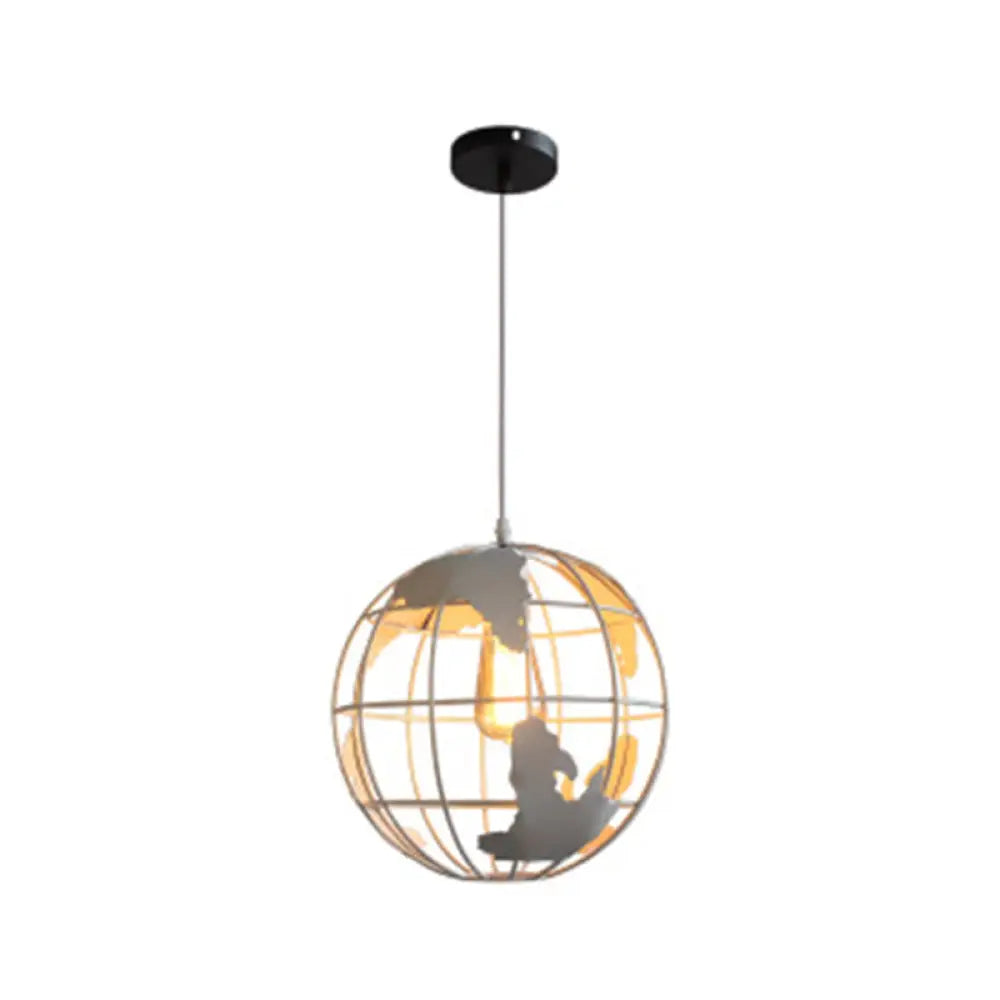 Industrial Metallic Pendant Light With Cage Globe Design For Coffee Shop - 1 Ceiling Fixture White