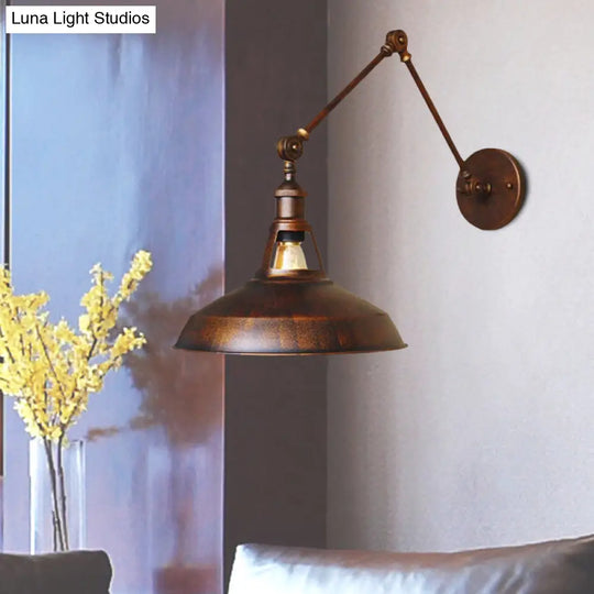 Industrial Metallic Swing Arm Wall Sconce - Black/Rust Barn Shade 1 Light Study Room Mount