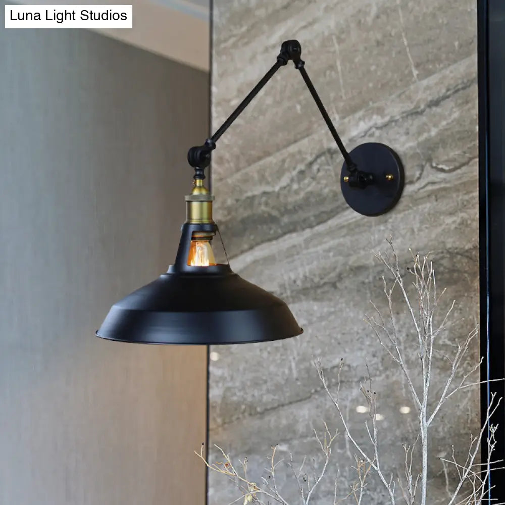 Industrial Metallic Swing Arm Wall Sconce - Black/Rust Barn Shade 1 Light Study Room Mount