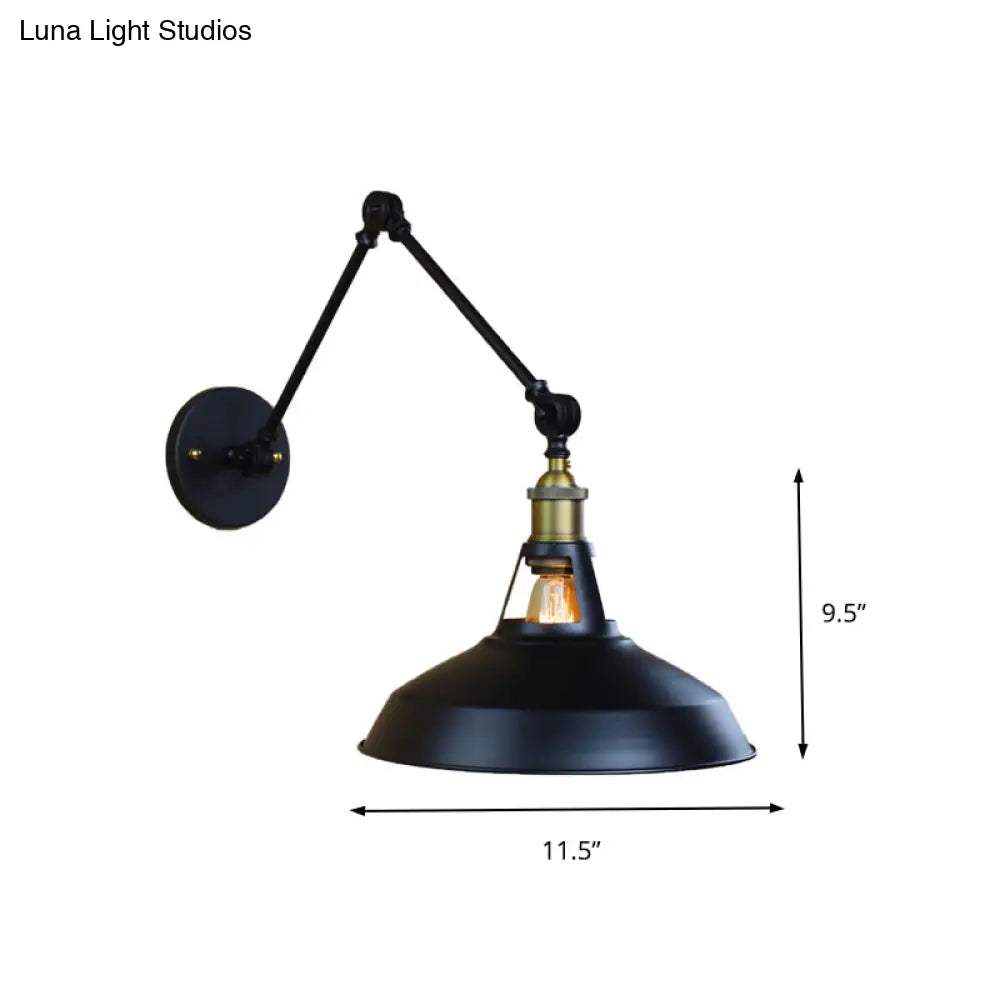 Industrial Metallic Swing Arm Wall Sconce - Black/Rust Barn Shade 1 Light Study Room Mount