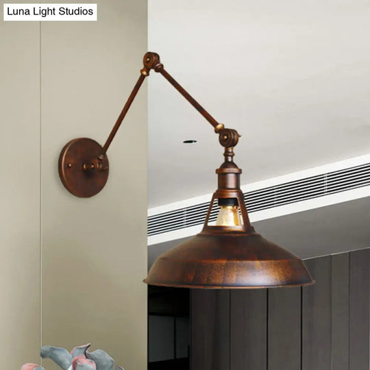 Industrial Metallic Swing Arm Wall Sconce - Black/Rust Barn Shade 1 Light Study Room Mount