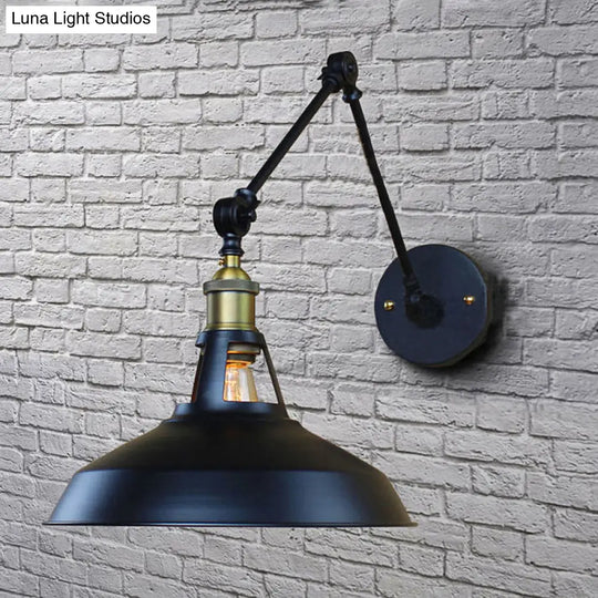 Industrial Metallic Swing Arm Wall Sconce - Black/Rust Barn Shade 1 Light Study Room Mount