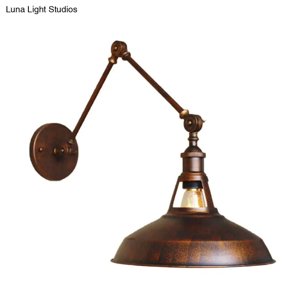 Industrial Metallic Swing Arm Wall Sconce - Black/Rust Barn Shade 1 Light Study Room Mount