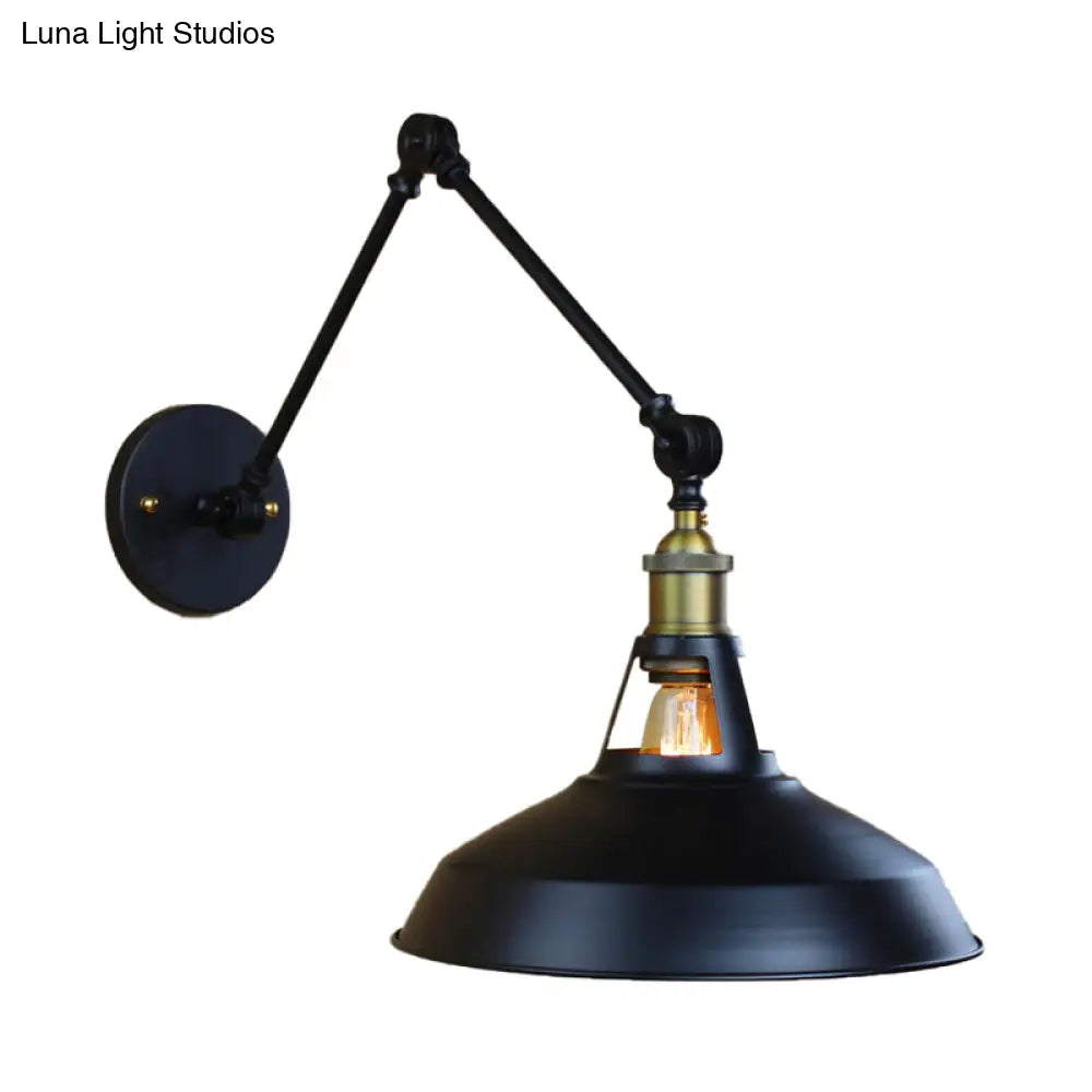 Industrial Metallic Swing Arm Wall Sconce - Black/Rust Barn Shade 1 Light Study Room Mount