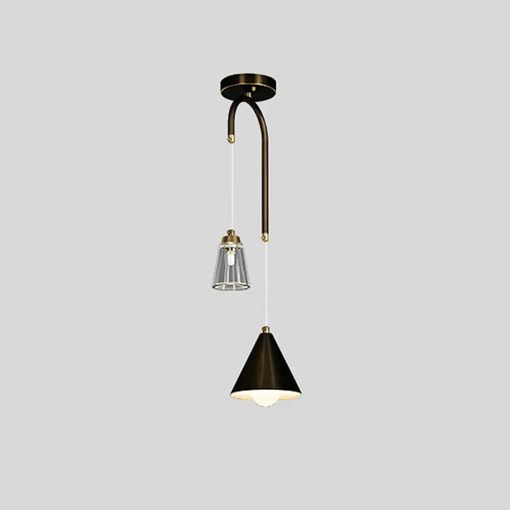 Industrial Mini Pendant Ceiling Light – Modern Metal Cone Hanging Lamp For Dining Room Black